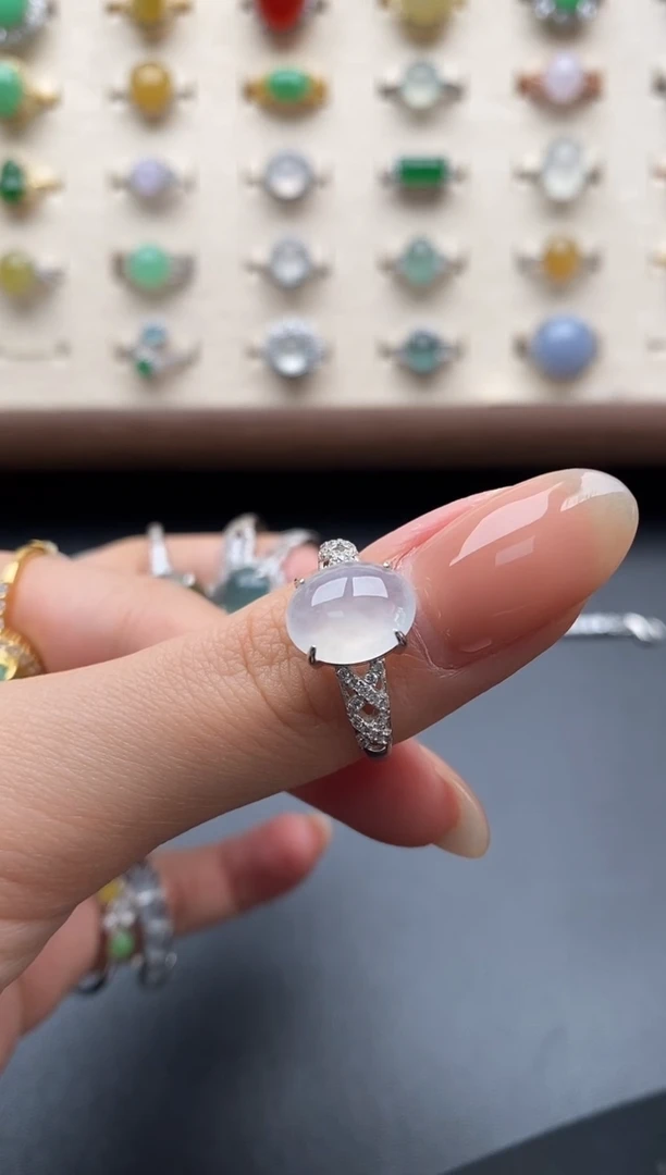 银S925镶嵌戒指翡翠一物一证一礼盒