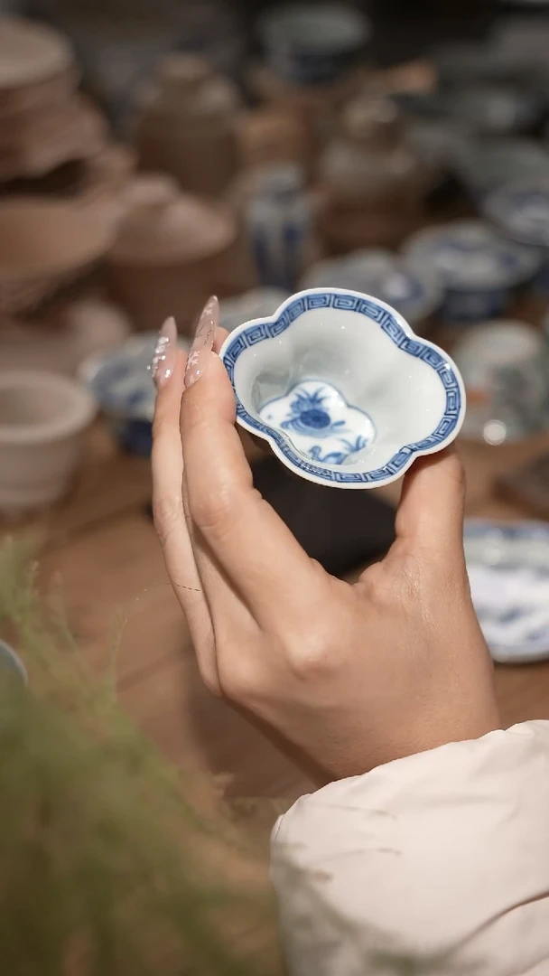 摆件陶景德镇陶瓷摆件鸳鸯戏水单杯