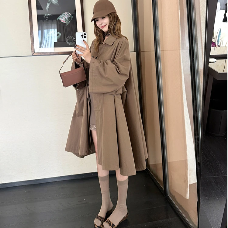 炽铂2025初秋新款 风中长款风衣外套女时髦大A摆大衣显瘦设计感