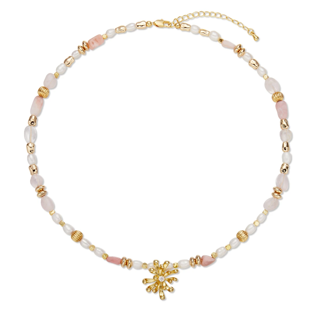 MAKIIMAKII 铜合金仿珍珠项链 蟹爪菊天然混石珍珠项链小众时尚