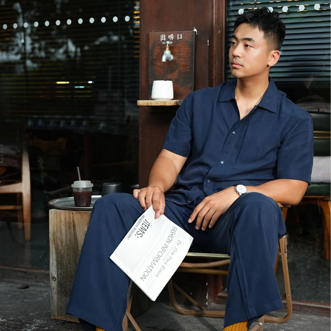 【衫无二】男士翻领短袖纯色套装  夏季轻薄款休闲时尚