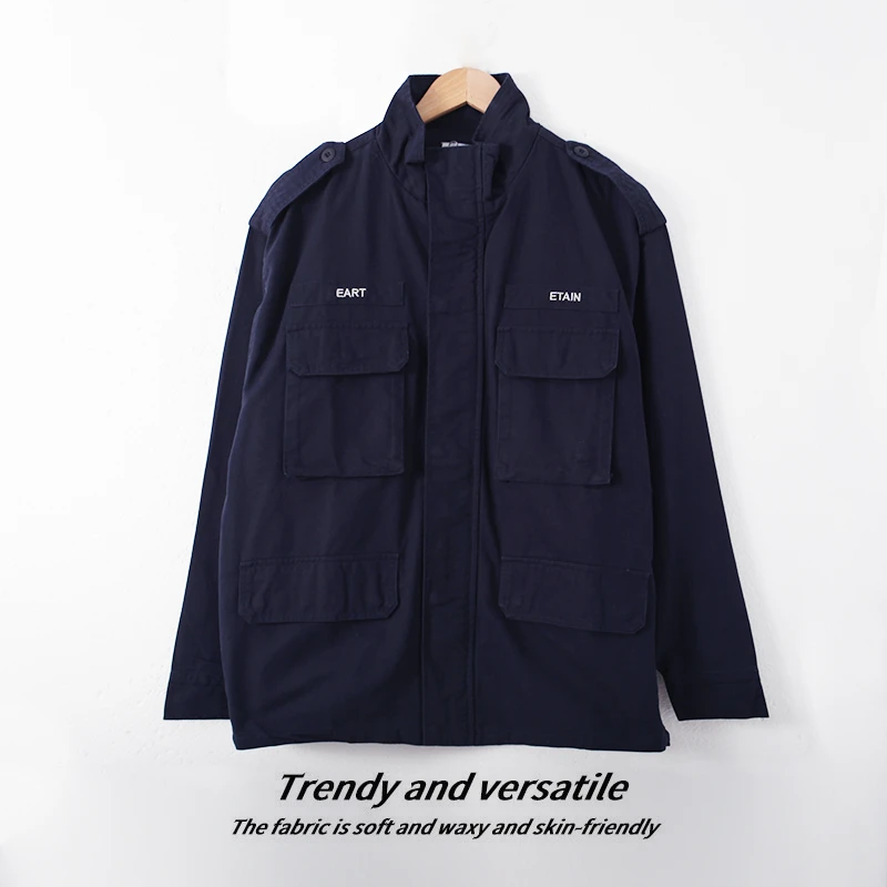 春季新款男士拼接长袖外套时尚潮流宽松立领休闲上衣00720工装风