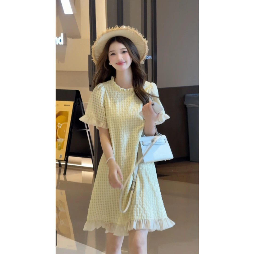 【奶油芝士N】甜美显瘦气质显白连衣裙小众减龄泡泡纱宽松中长裙