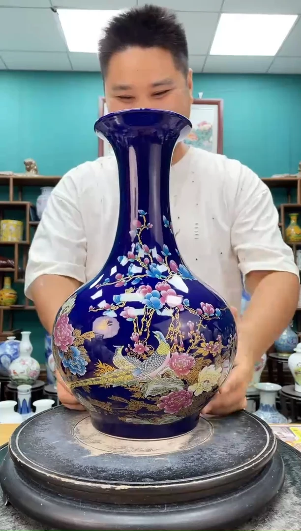 摆件祭蓝赏瓶陶瓷摆件