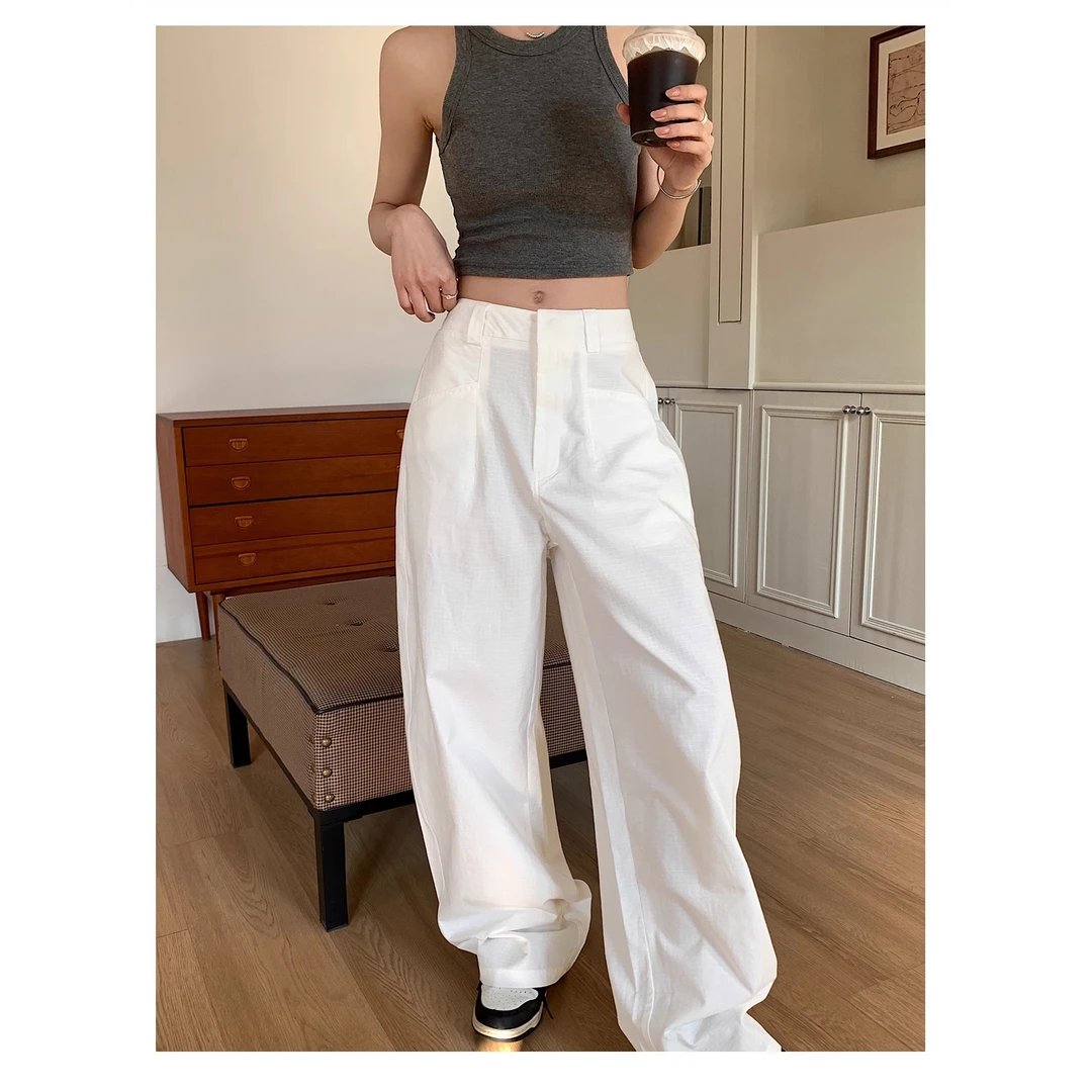 Vs what「百搭方程式」白色休闲裤垂感直筒春夏韩版高腰显瘦裤子