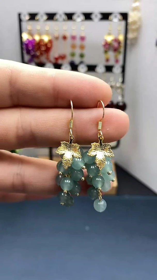 【闪购商品】翡翠耳饰银S925镀金镶嵌尺寸6mm葡萄03