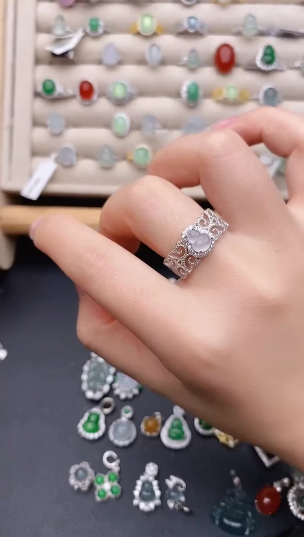 银S925镶嵌戒指翡翠0