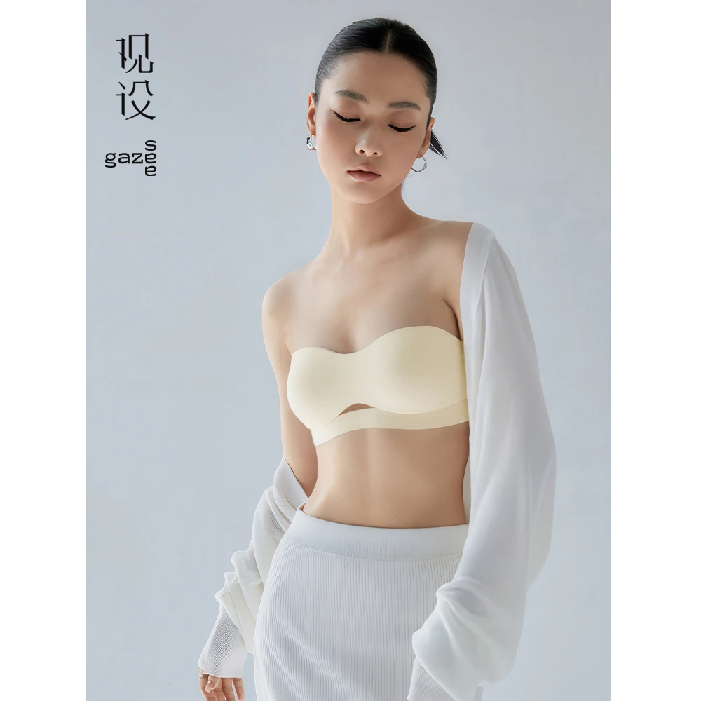 观设GAZESEE磐花可拆卸肩带内衣女小胸聚拢薄款无痕提托文胸抹胸