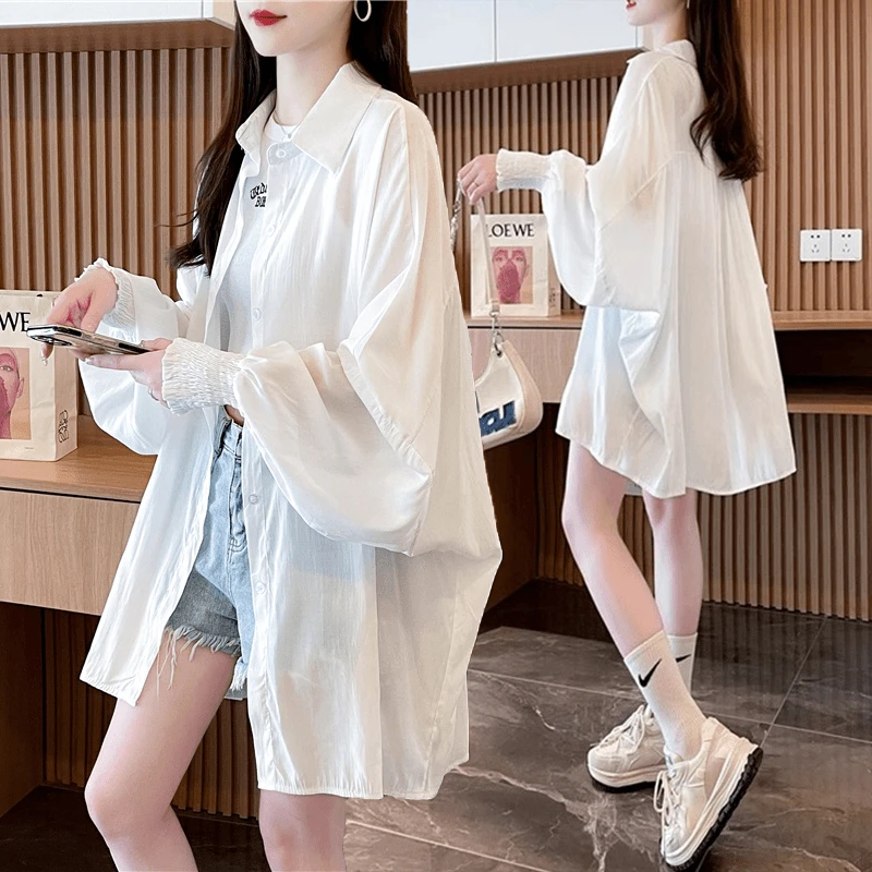 大码女装胖mm薄款衬衫夏季新款韩版宽松小众百搭时尚外穿防晒衬衣