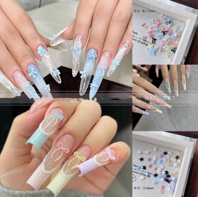 【马上制造局】新品混款树脂蝴蝶结美甲春夏款马卡龙色立体领结指甲