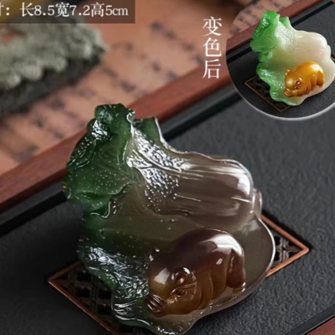 招财茶宠个性变色猪白菜手工陶瓷网红变色茶宠-X535小茶宠手把件