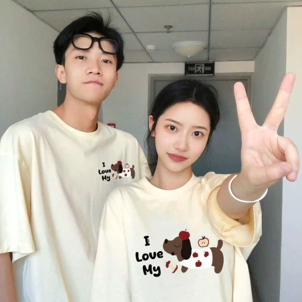 情侣装2025新款一男一女情侣短袖潮牌高级感夏季纯棉宽松休闲T恤