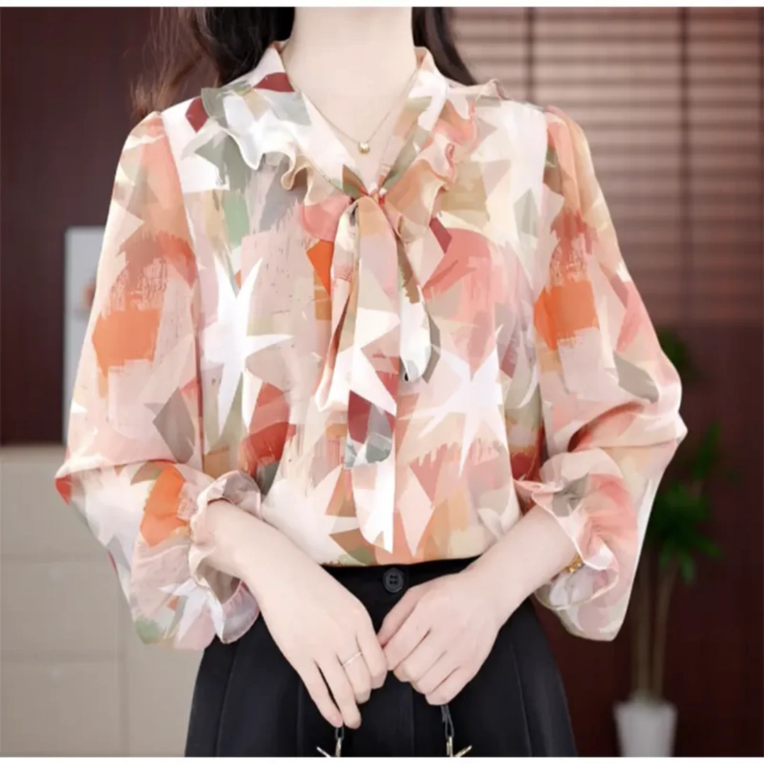 X2025新款原版正品星芒焕彩时尚荷叶飘带减龄洋气重磅小衫女人