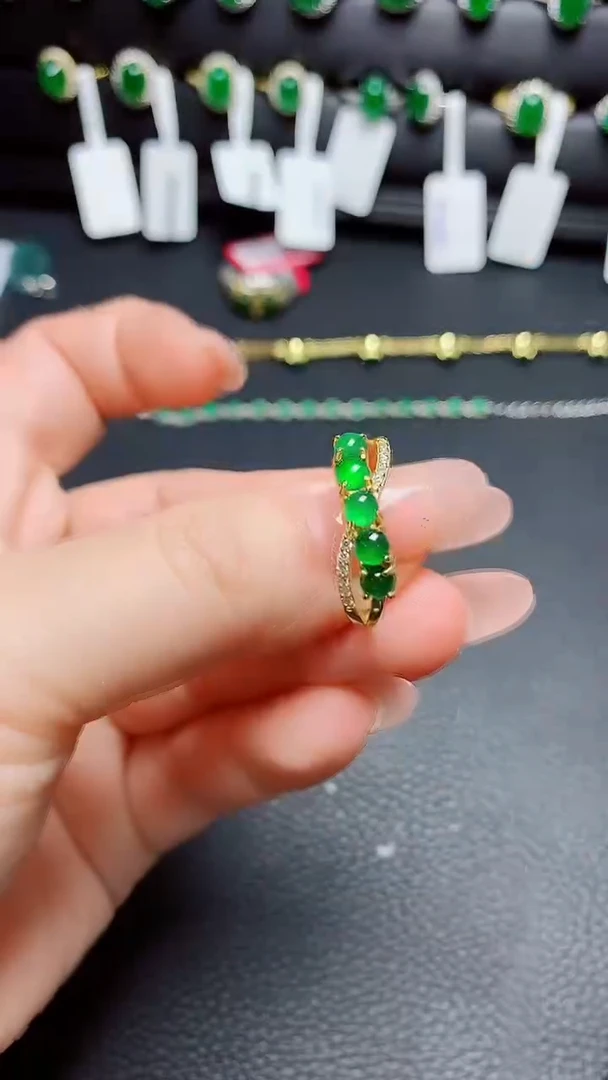 银S925镶嵌戒指翡翠 天然翡翠A货s925银镶