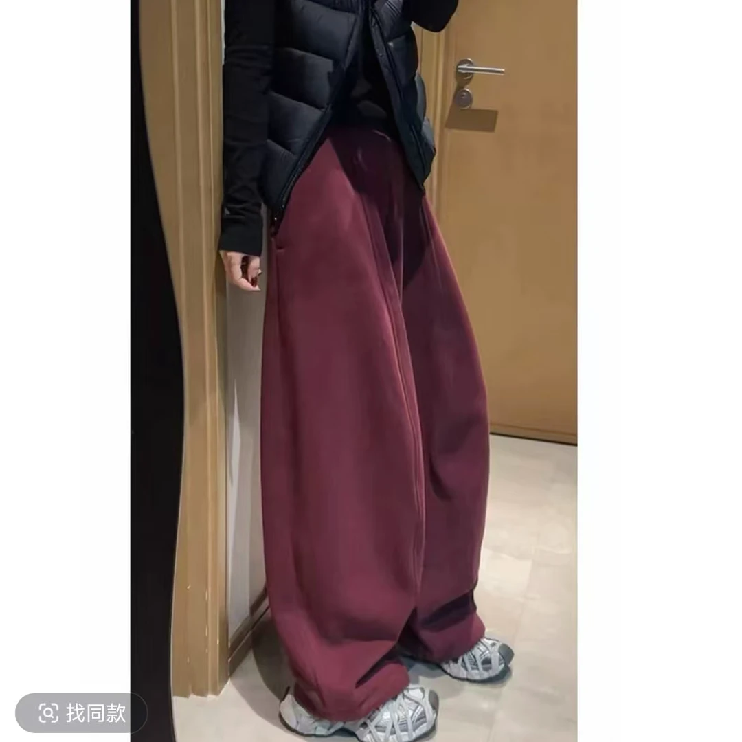 2025欧货新款加厚加绒松紧腰宽松女冬季无廓形弯刀阔腿气球裤女