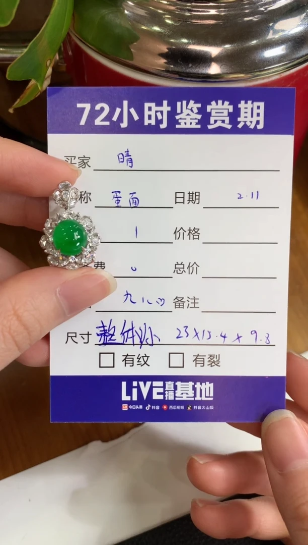 【闪购商品】翡翠颈饰18K金镶嵌绿蛋面吊坠