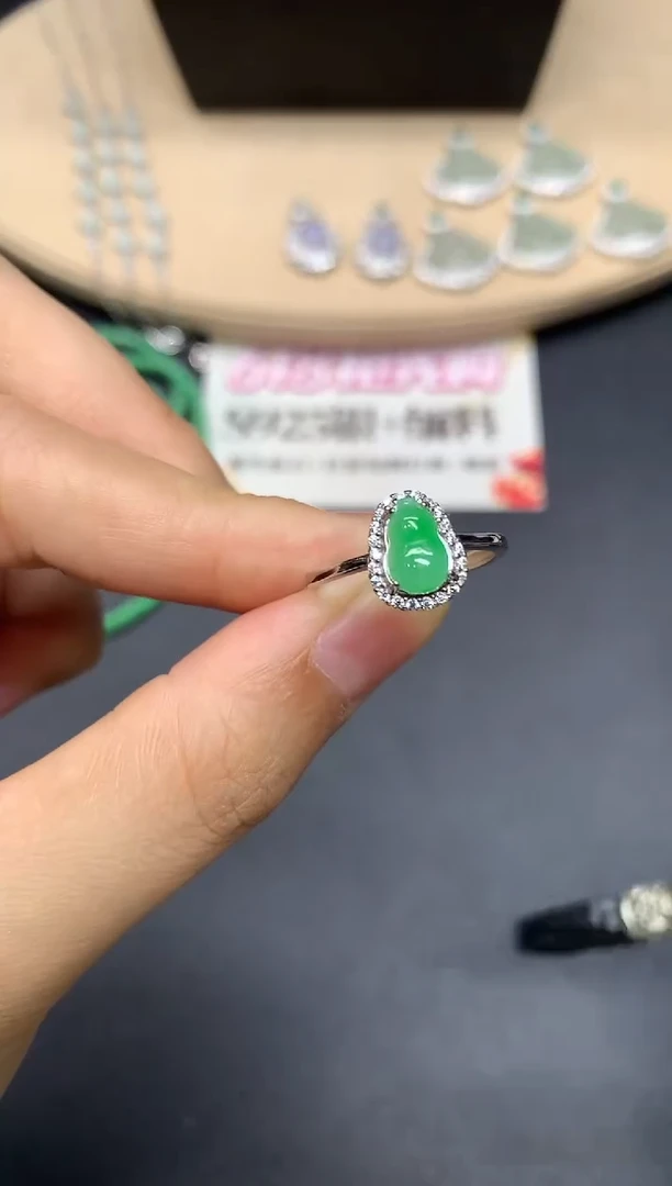 翡翠戒指银S925镶嵌葫芦【多样性发其一】