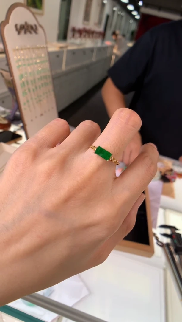 翡翠戒指18K金镶嵌戒指#14圈上下两个圈免费改