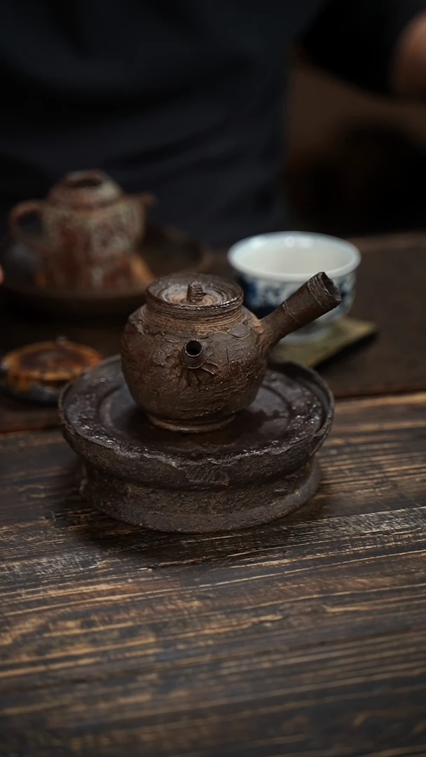 全手工制作 重工 南蛮 爆裂纹 重肌理  侧把壶 150cc