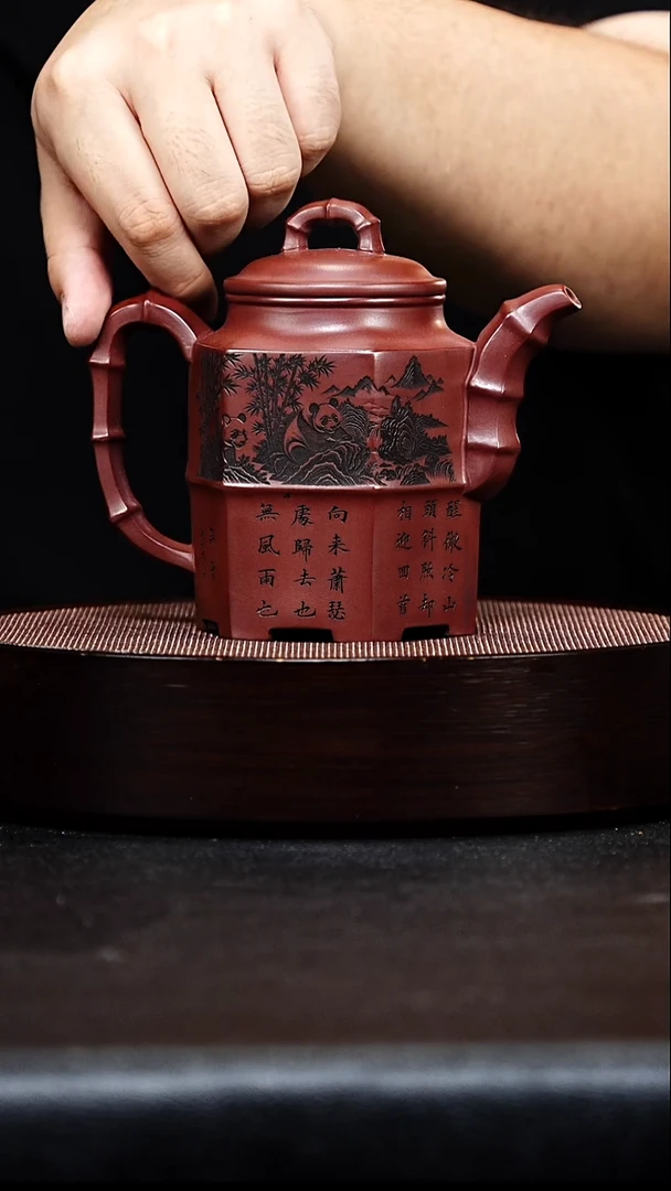 茶壶紫砂宜兴紫砂 六方高竹节 龙血砂 陈忠平 h450