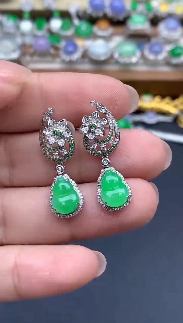 翡翠18K金镶嵌耳饰639-春日珠宝