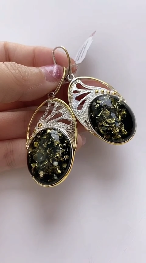 【闪购商品】琥珀裸石银S925镶嵌琥珀耳坠