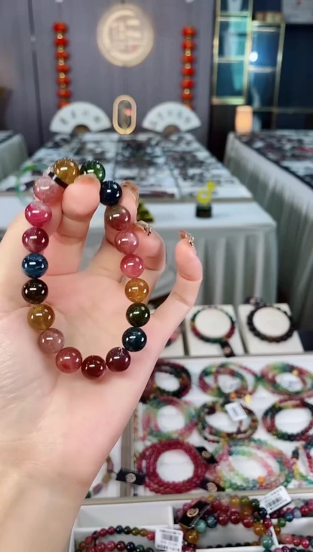 未镶嵌老矿碧玺色标彩虹冰体单圈手串10mm+碧玺dan多样性发货一条