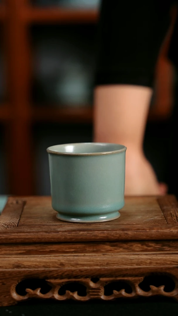 杯子陶青霁汝窑仿古釉  主人杯微瑕