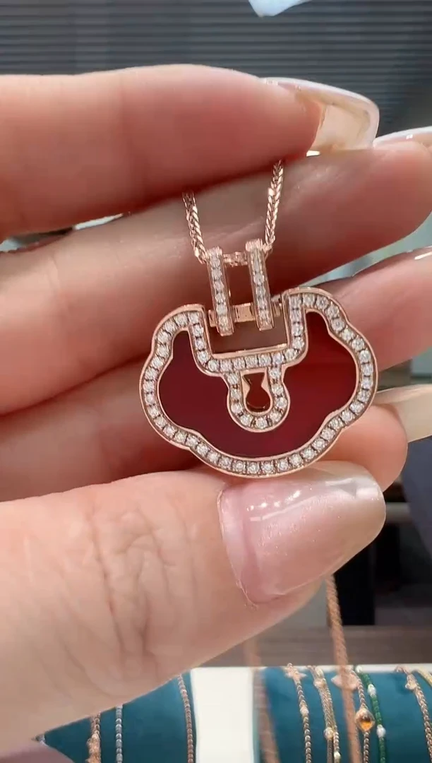 【闪购商品】钻石吊坠(不含链)18K金镶嵌满钻红如意吊坠K红