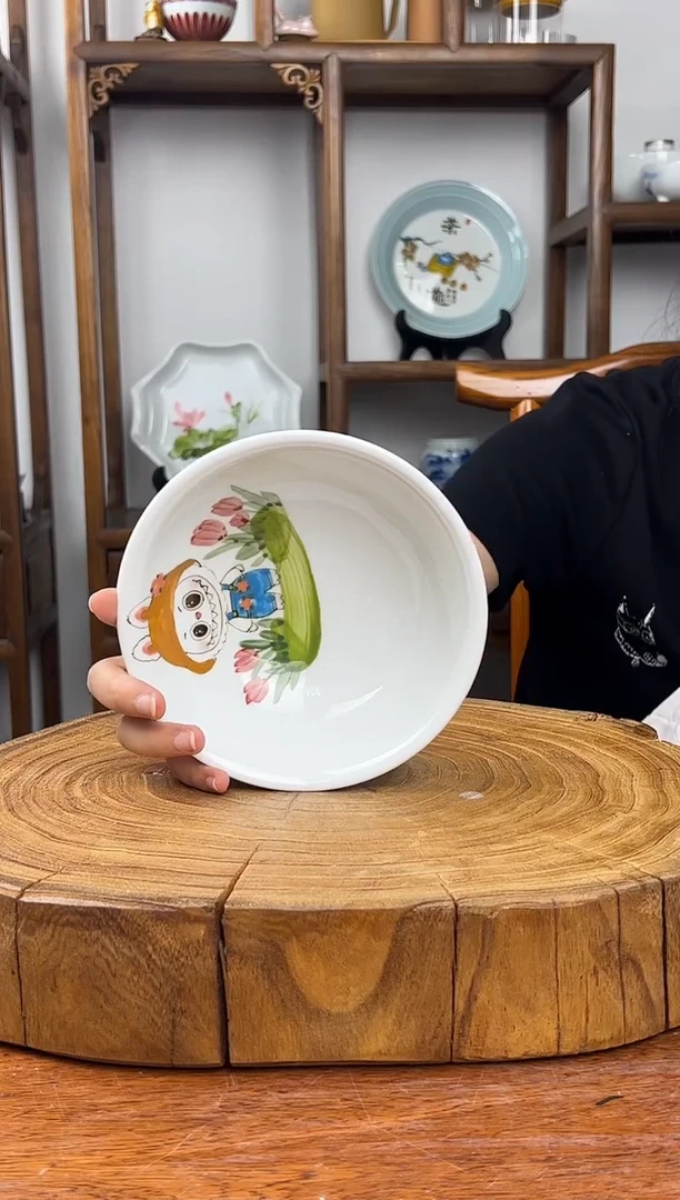 瓷片景德镇手绘釉中彩（食品级）拉拉壮壮碗