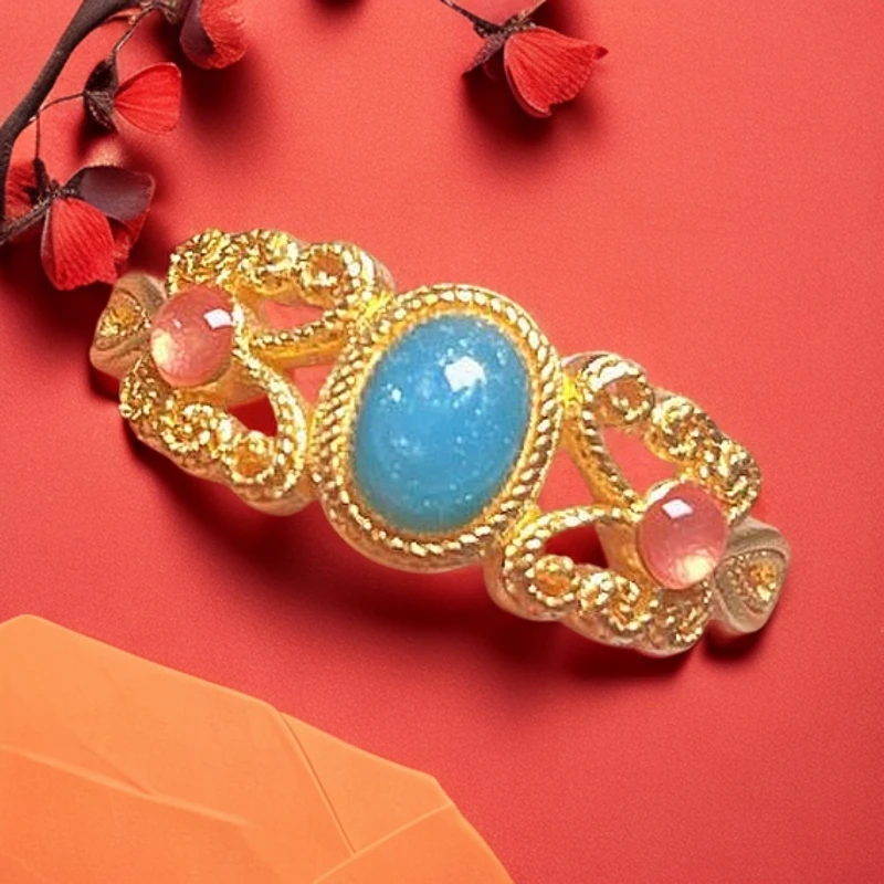 赛菲尔万足®足金999.9星光蓝蝴蝶珐琅黄金戒指520送礼七夕礼