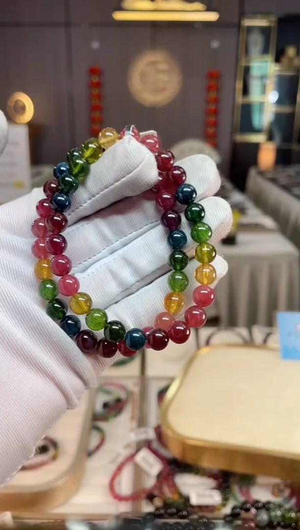 未镶嵌老矿碧玺彩虹单圈手串7mm+碧玺xion多样性发一条