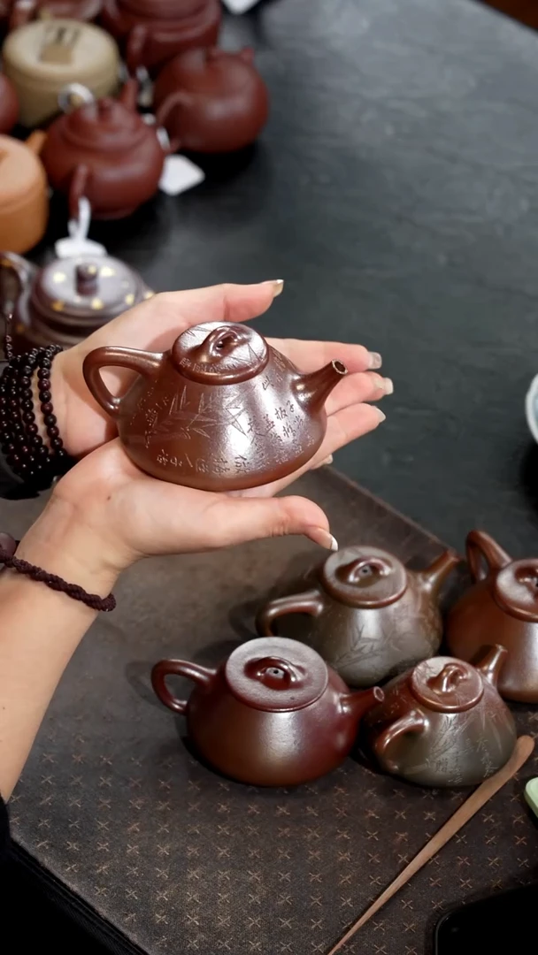 茶壶紫砂茶**生柴烧底槽青刻竹子冶200cc