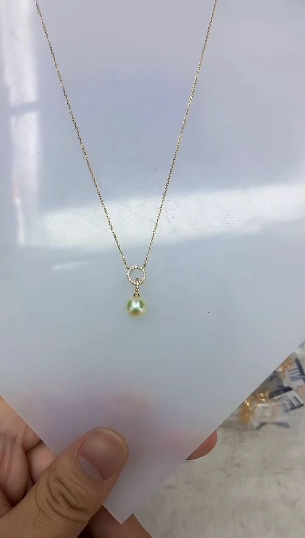 银S925镶嵌DA海水珍珠羽皇金吊坠8-9 y1040