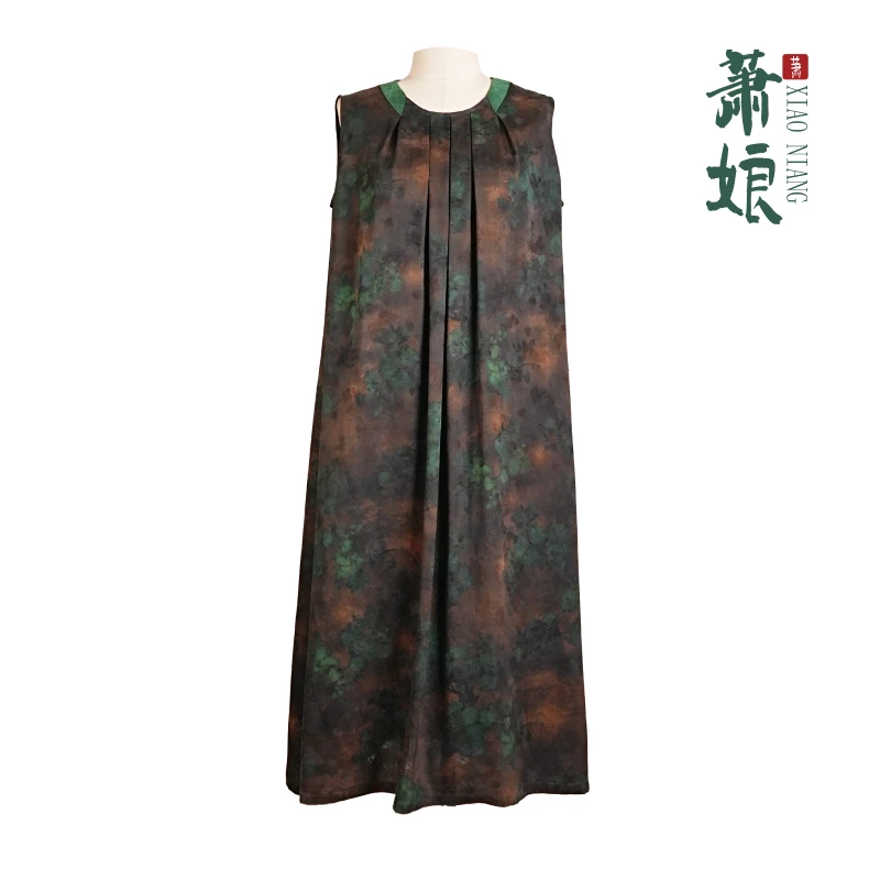 萧娘【福禄】香云纱宽松连衣裙桑蚕丝宽松新中式长裙1489