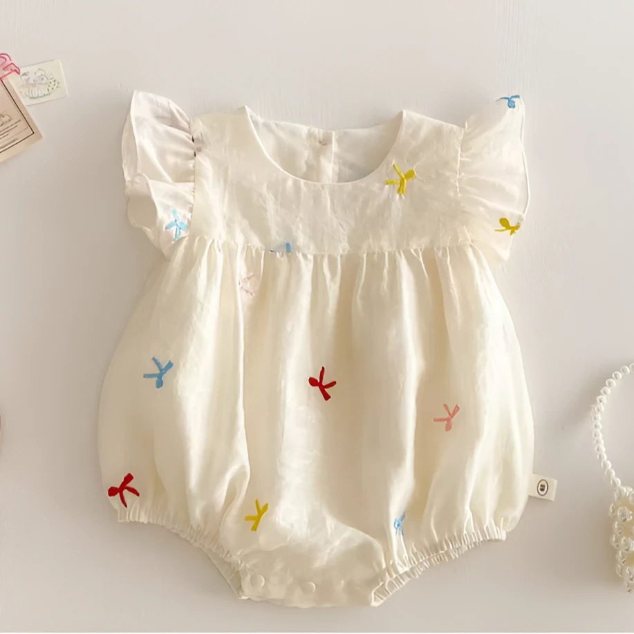 夏季新款云纱碟舞曲包屁哈衣婴幼儿洋气女宝无袖薄款刺绣连体衣