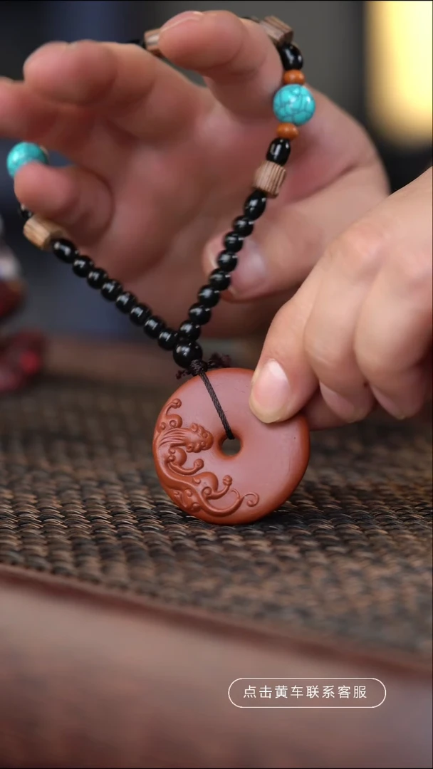 手工原矿朱泥平安扣手把件