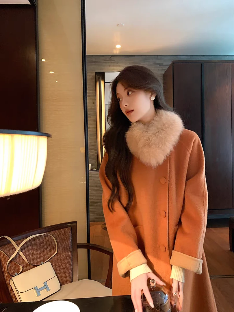 海海家轻奢女装秋冬款韩版修身精品羊毛大衣宽松时尚加厚