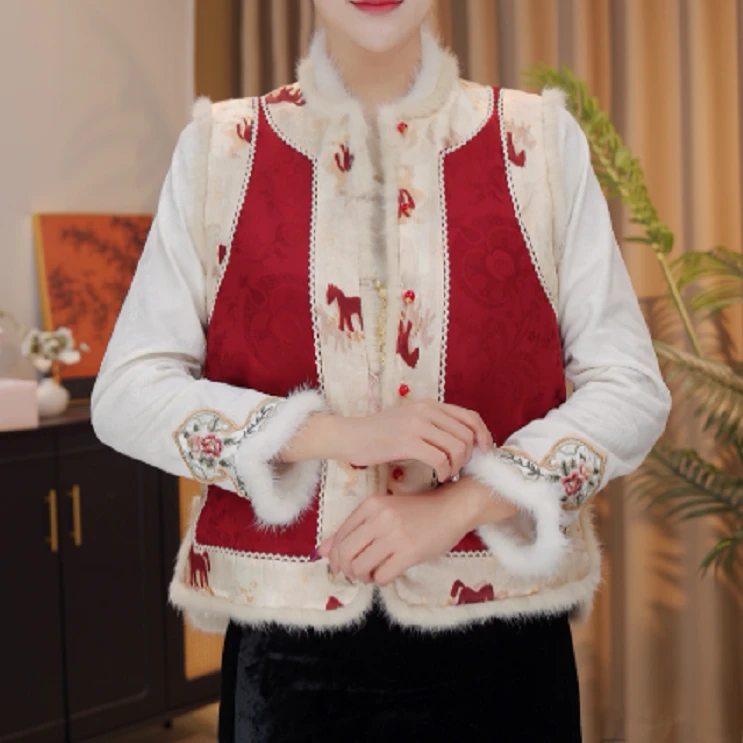 新中式国风棉服马甲保暖高级感女秋冬马甲 2025D5863-冰冰杭锦仓