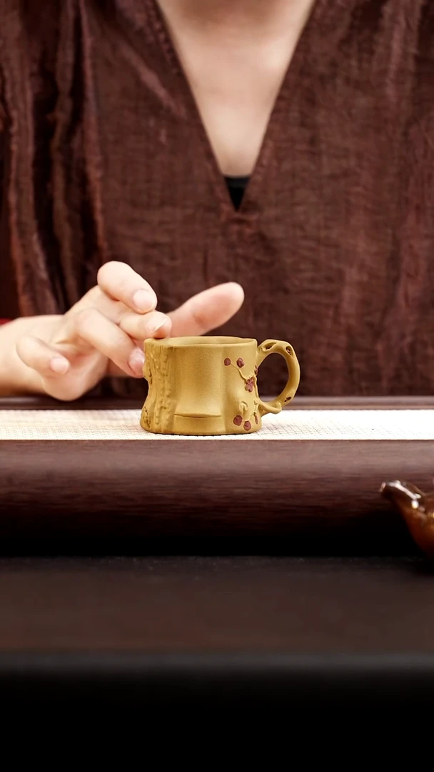 茶壶紫砂黄金段带把杯