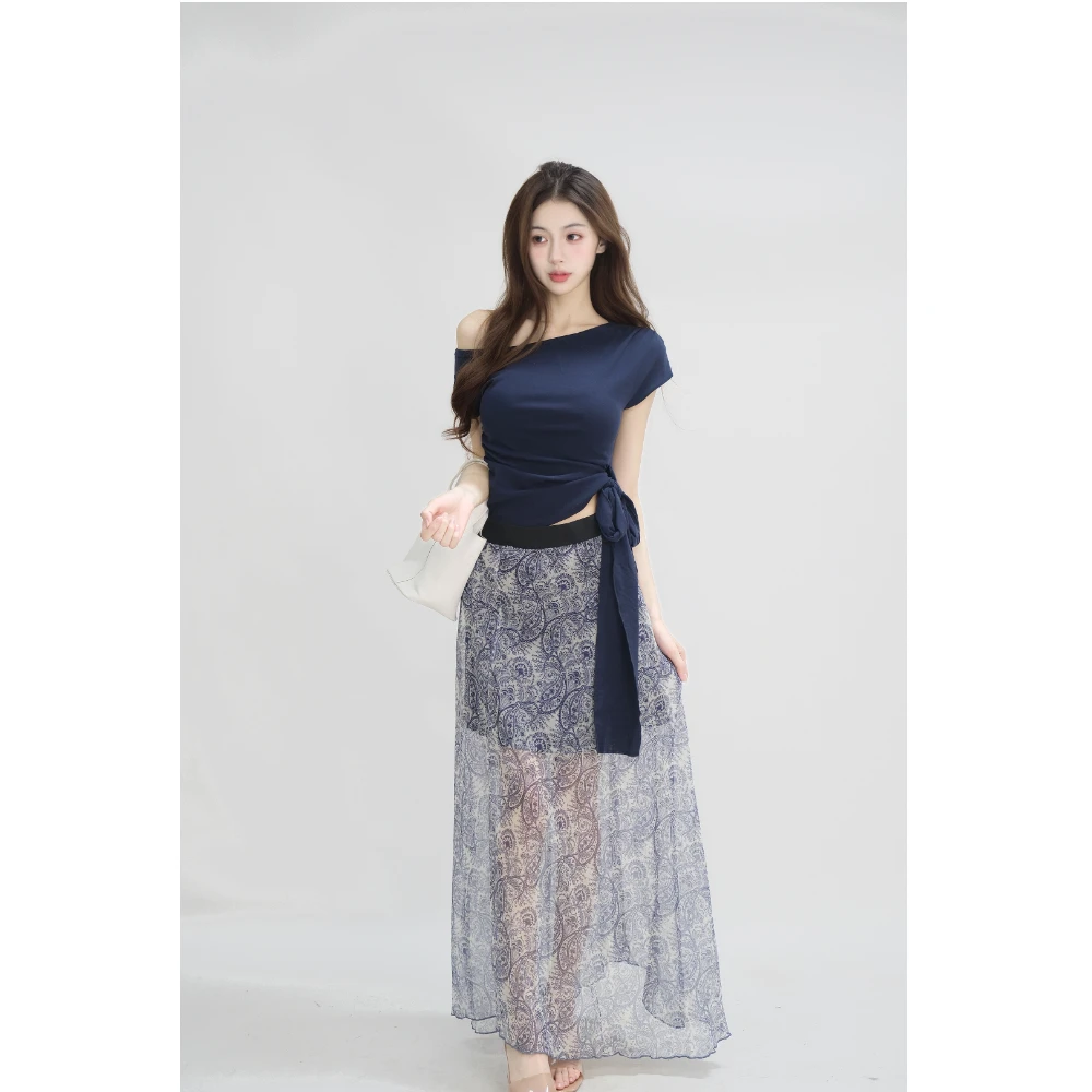 【XIAOBAWANG】纯欲复古民族风风气质套装女夏季V领松弛感套装T