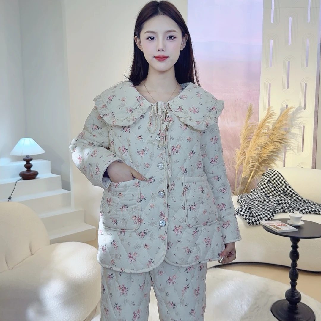 A370加绒时尚保暖简约可外穿家居服套装冬款DR