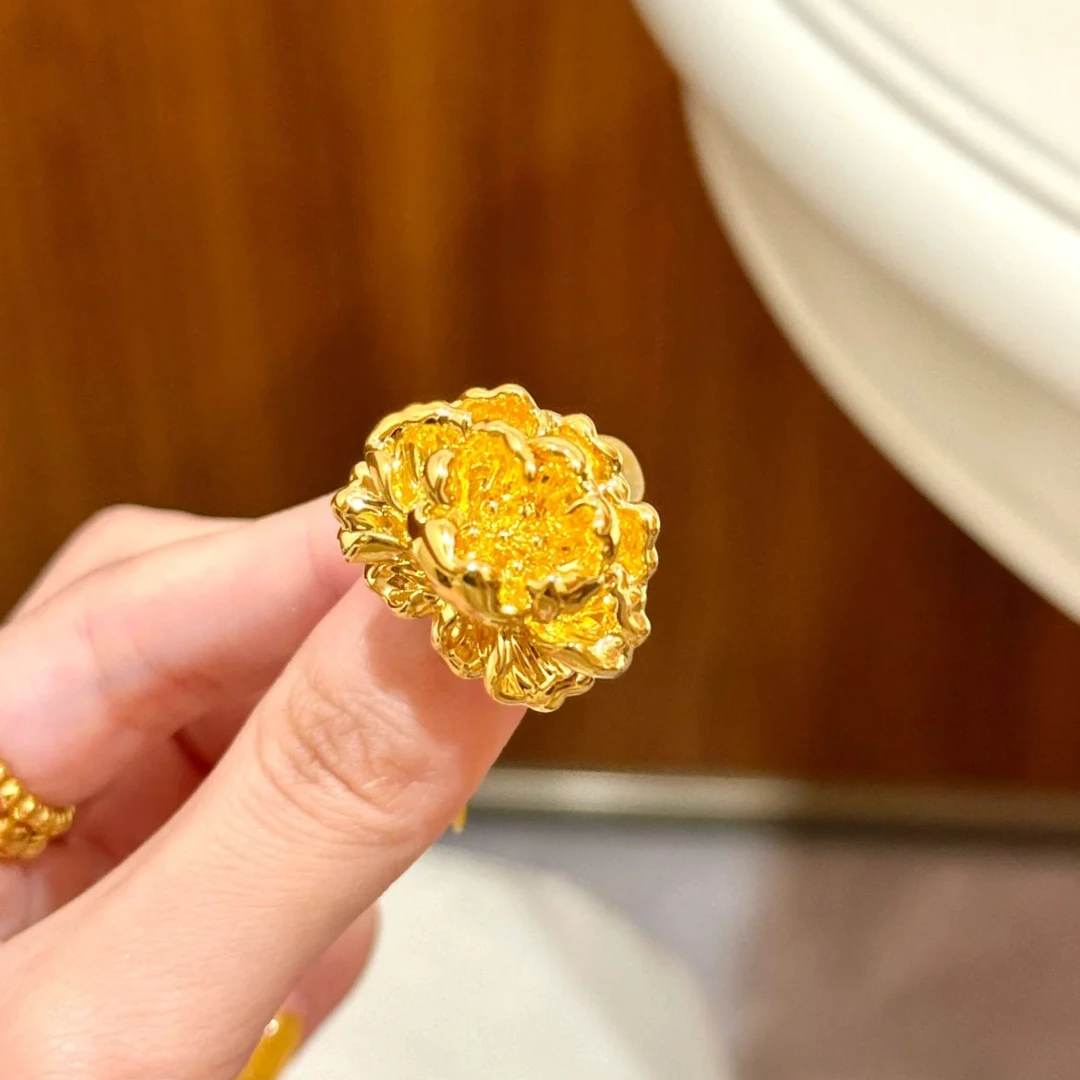 瑞诺黄金牡丹花戒指女款足金999新中式富贵气质轻奢指环送女友礼