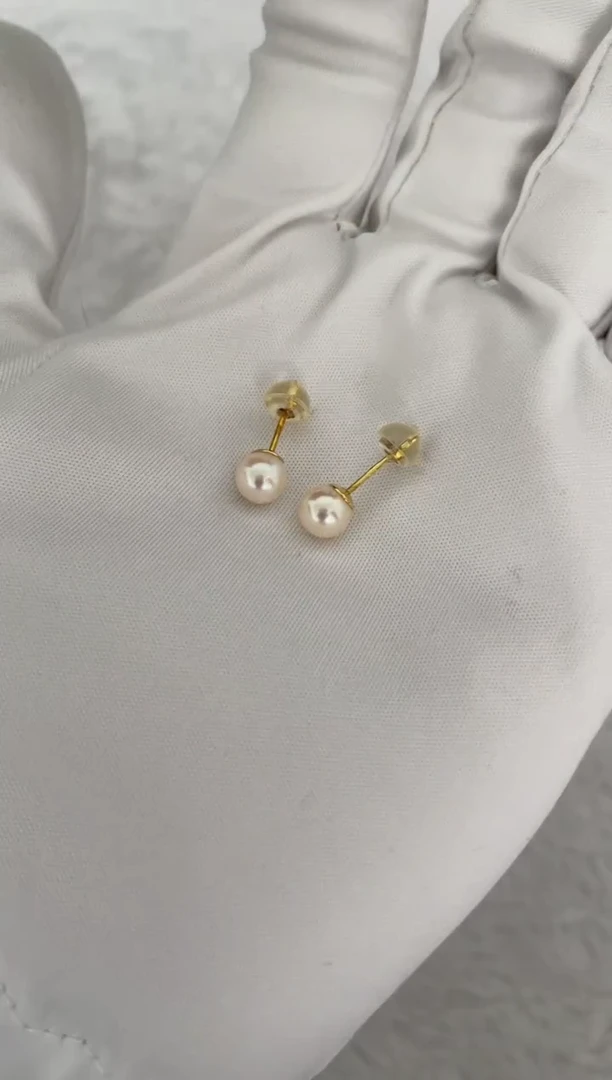 银S925镶嵌海水珍珠耳钉AK羽皇金素钉6-6.5mm