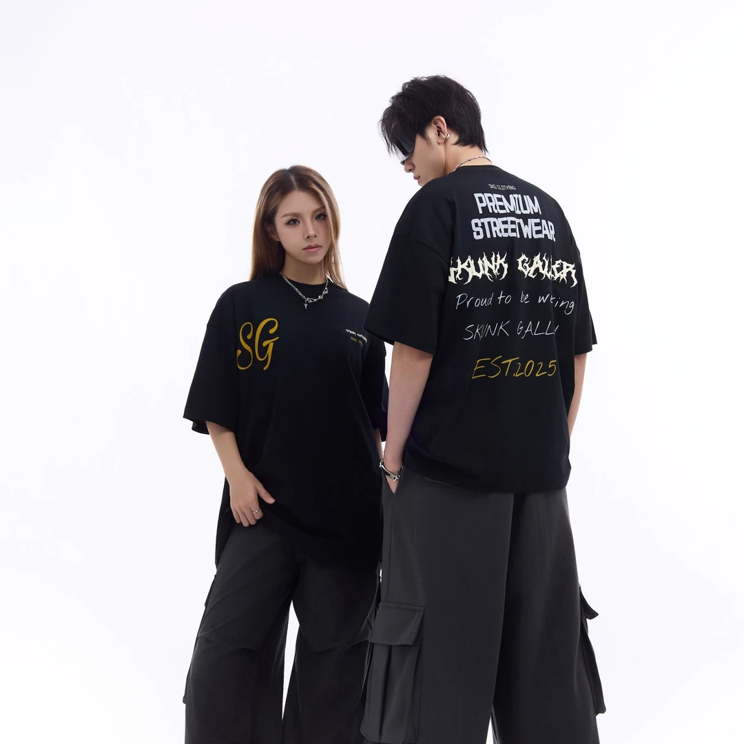 SKUNK GALLERY【SKG】立体手写字母印花短袖T恤男女情侣同款美式
