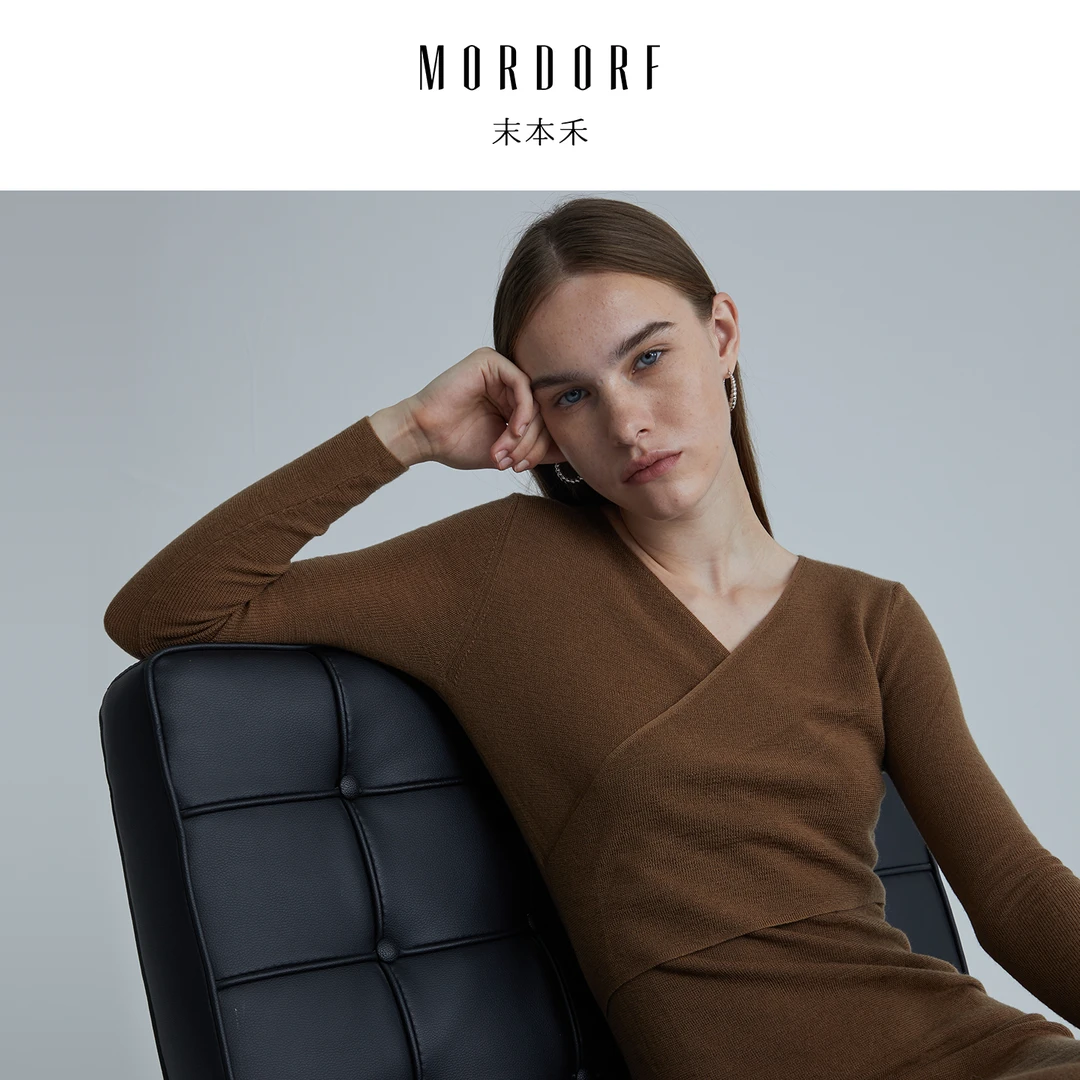 mordorf针织修身连衣裙羊毛V领法式春秋长A字裙琥珀系老钱风633Q