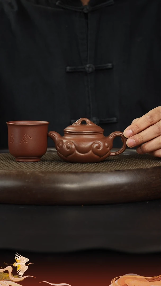 茶壶紫砂天青冻梨皮 仿古如意