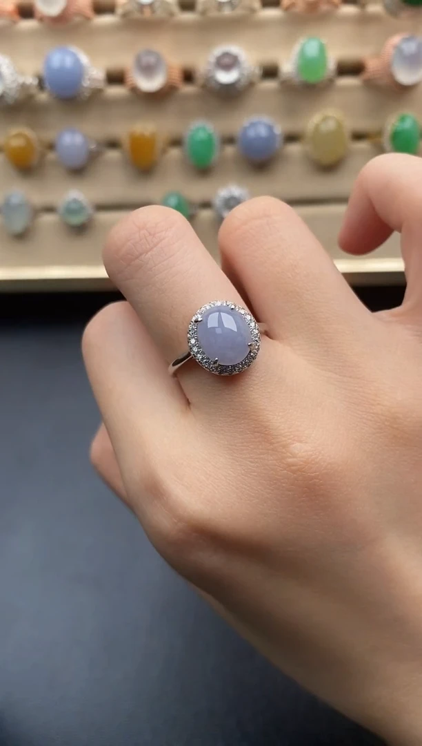 银S925镶嵌戒指翡翠一物一证一礼盒