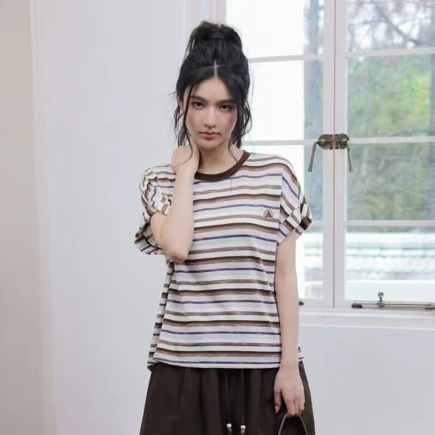 【辰美优选】章那汀/53310千金风条纹圆领短袖T恤