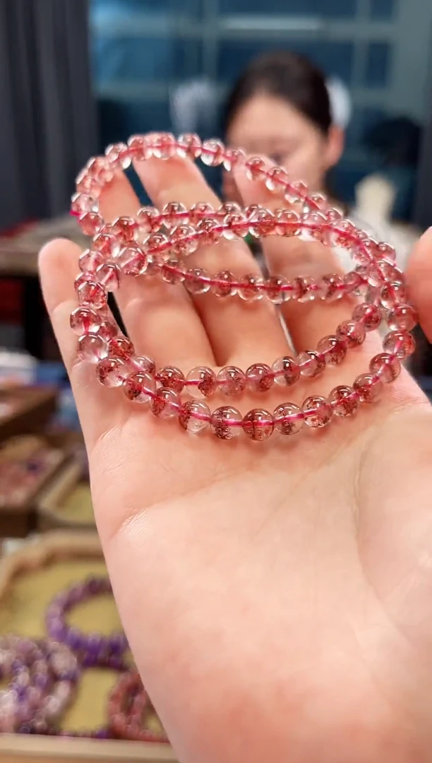 未镶嵌手串水晶金草莓超七单圈手串6mm【多样性发一】